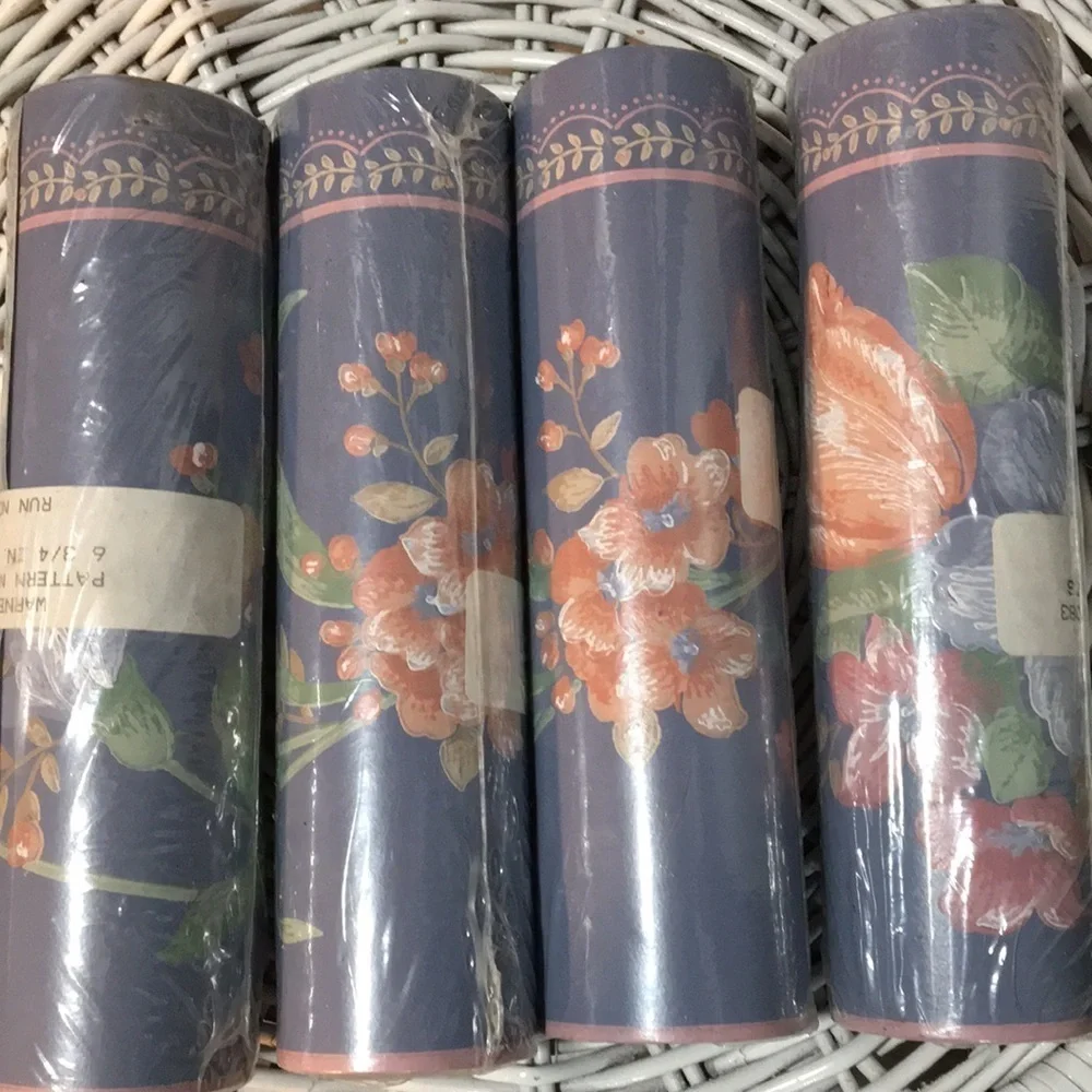 4 Rolls Vintage Wallpaper Border 20 Yards /60 Linear Ft Blue Pink Country Floral